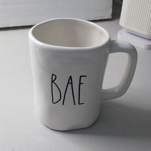 Rae Dunn White Ceramic Mug BAE with Unique Shape Cottagecore